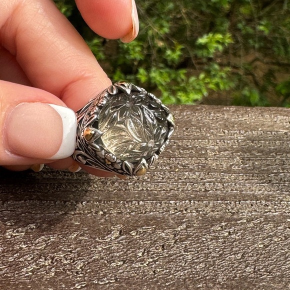 Intricate Sterling Silver 925 and 18K Carved Topaz  Ring - Picture 4 of 9